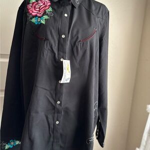Black Western Shirt with Floral Embroidery